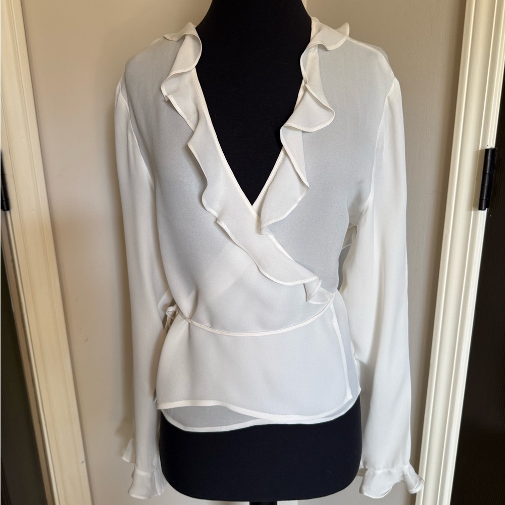 Moda International Ivory Ruffle Wrap Blouse